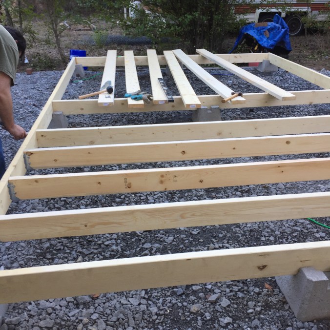 Once we figured out how best to nail in the joist hangers, we finished the frame quickly.