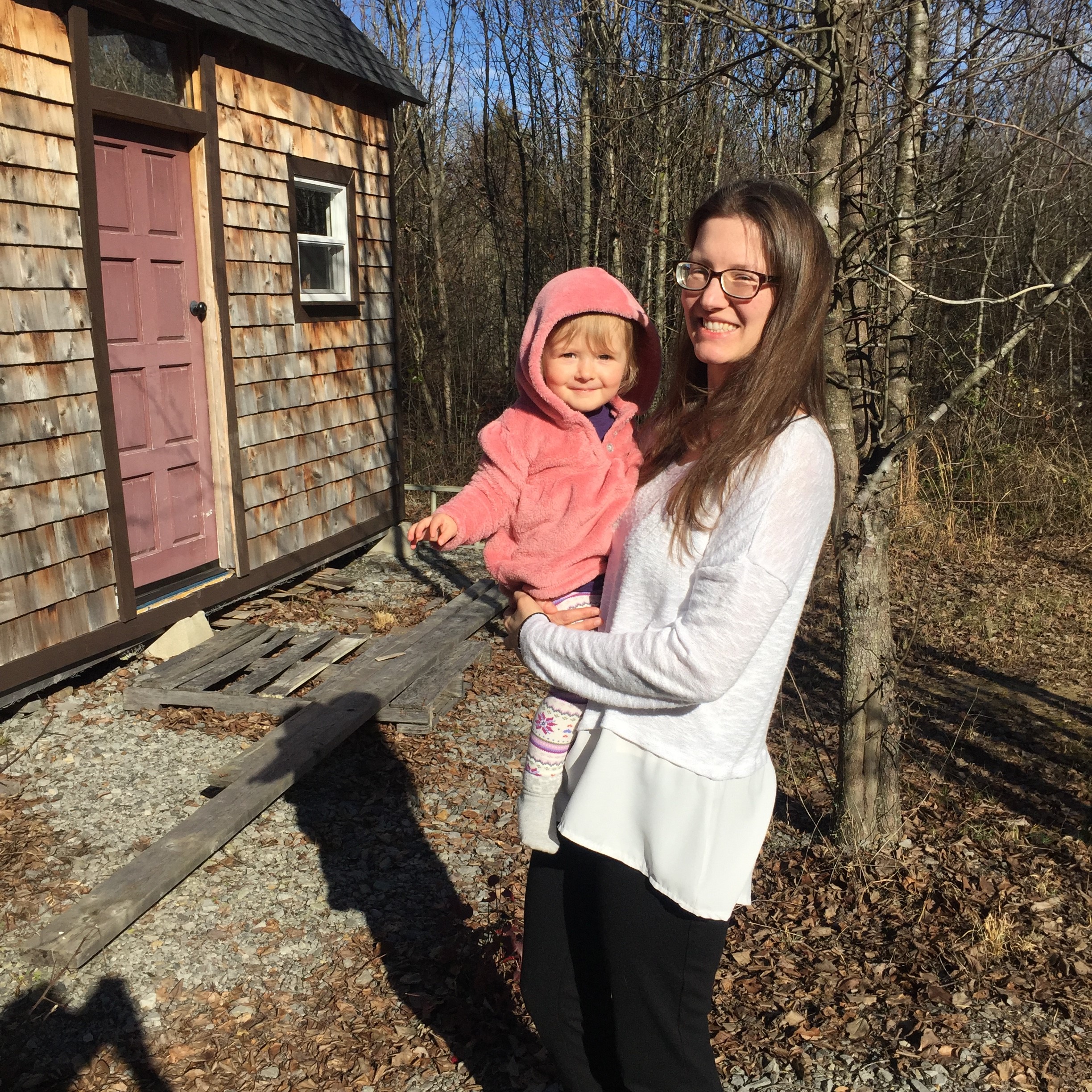 ariel and mommy at the tiny cabin